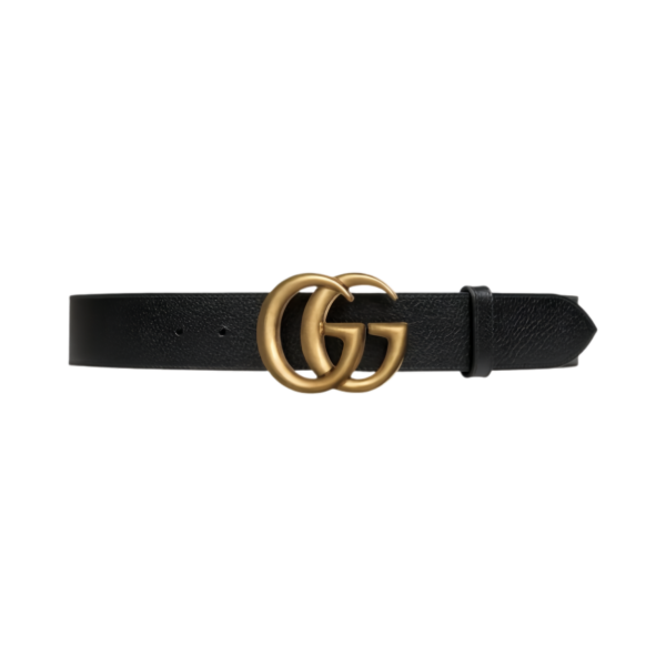 구찌 GG 마몽 더블 G 버클 와이드 레더 벨트 블랙