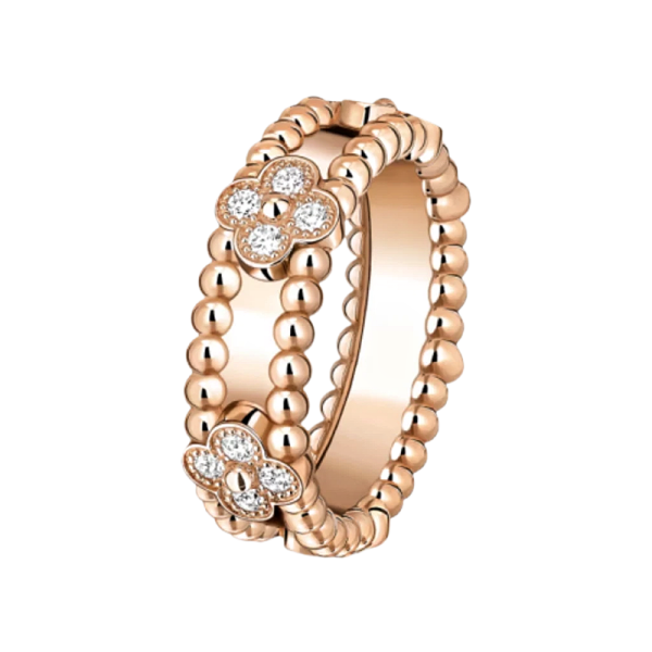 반 클리프 & 아펠 뻬를리 스위트 클로버 링 18K 핑크 골드 다이아몬드 12135